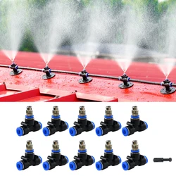 10 Sets Verstelbare Koperen Misting Nozzle Universele Sproei Sprinkler Met 8Mm T-Connector Voor Besproeiing Irrigatie Koeling