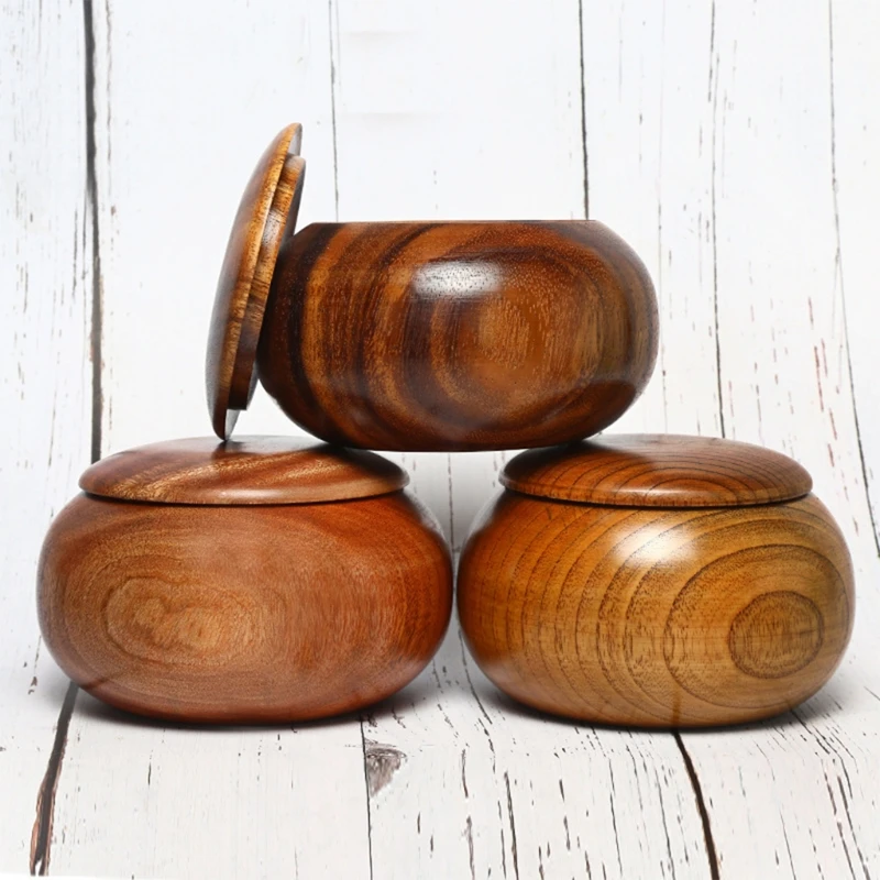 F92b Wooden Go Cans Stones Storage Bottle Go Game Game Chess Bowls with Lid Weiqi Box Storage for Case Go Game Chess Bowls