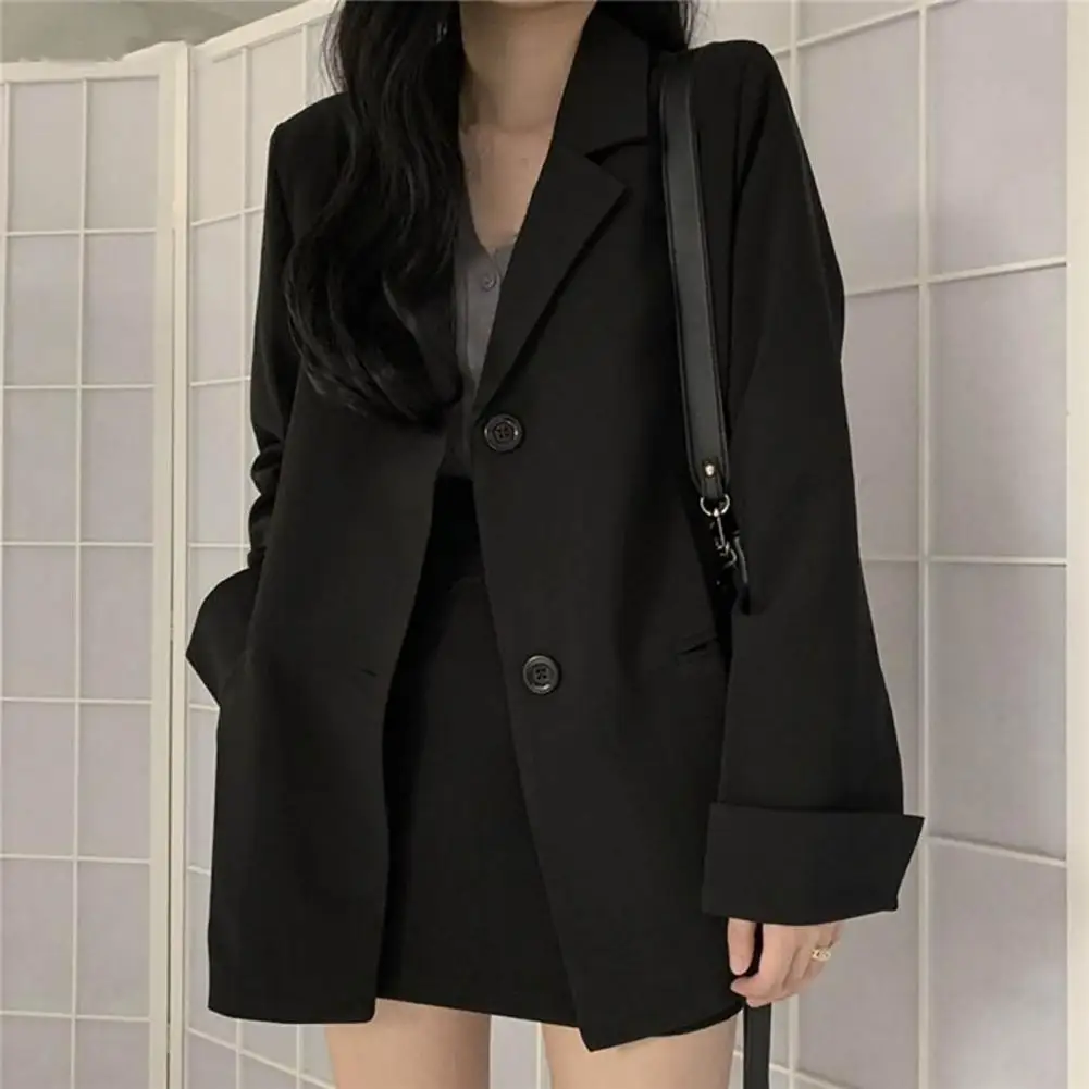 Women Blazer Turn-Down Collar Single Breasted All Match Lady Girl Casual Black Blazer Suit Jacket Coat Daily Wear