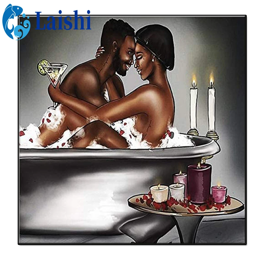 3D Diy African descent couple, bathroom decoration Diamond Painting Diamond Embroidered Rhinestone Picture Mosaic Home Decor