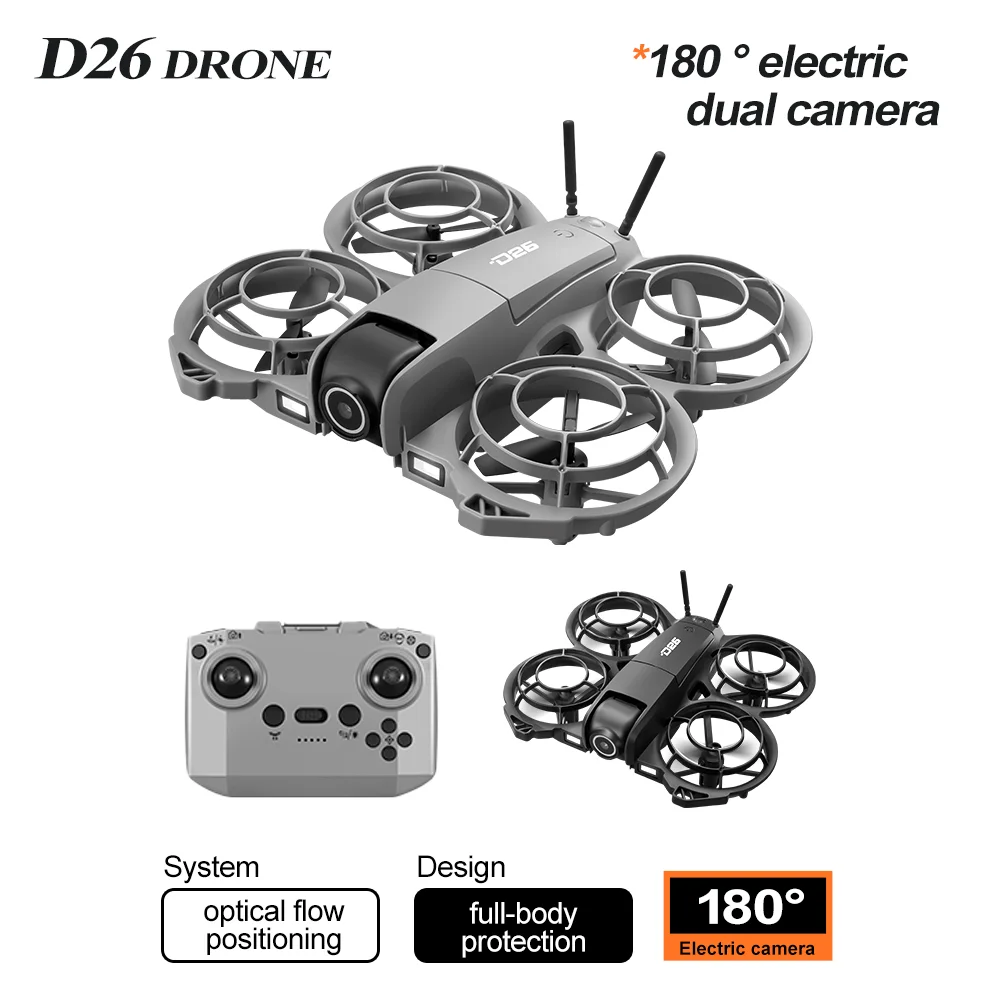 D26 4K Mini RC Drone,Full Prop Guard,180°Electric Lens, Dual Cam,WiFi FPV,One Key Return,Birthday Holiday Present, Gift ,UAV