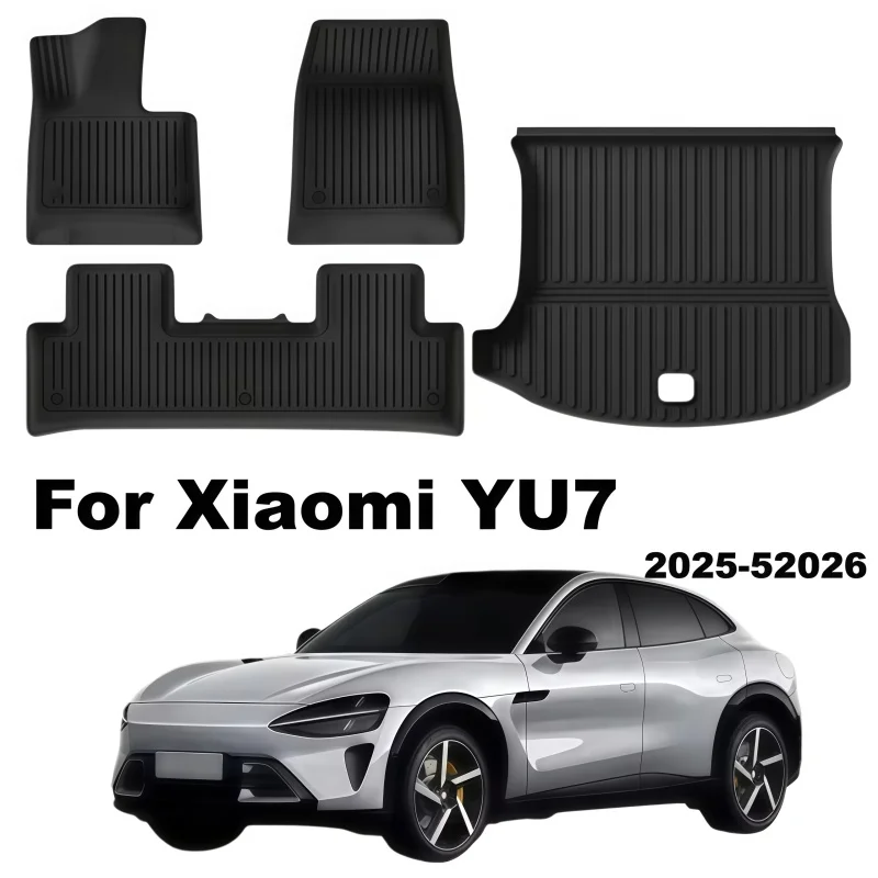 Tapis de sol de voiture en TPE noir Xiaomi YU7 2025 / Tapis de coffre arrière toutes saisons antidérapant écologique Accessoires de voiture