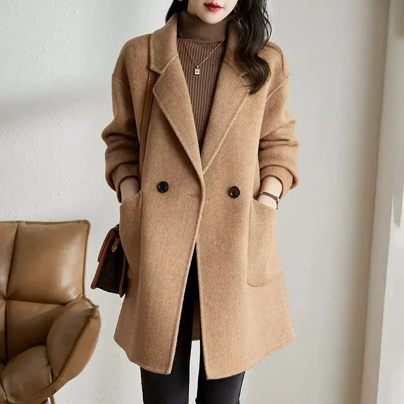 Coat Fashion Office Lady Long Sleeve Turn-down Collar High Street Single Breasted Lapel Collar Elegant Coats Top New