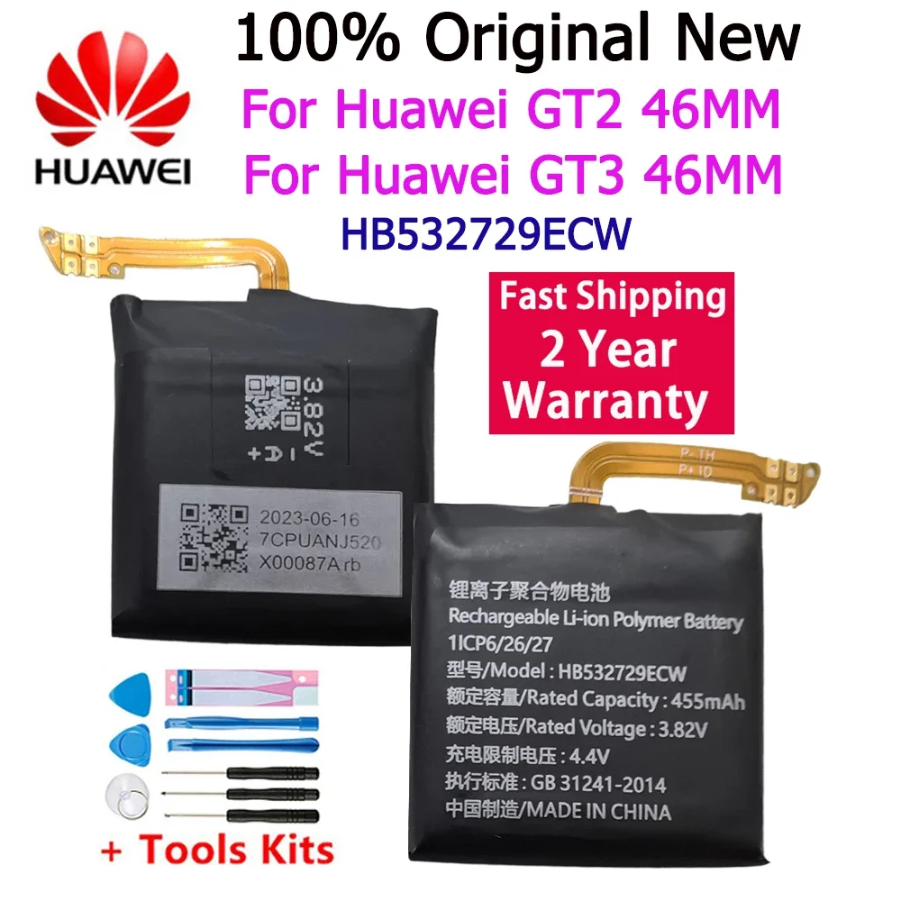 HB532729ECW 455mAh Original Battery For Huawei Watch GT2 46MM Watch GT3 46MM JPT-B19 JPT-B29  Bateria+ Free Tools Fast Shipping