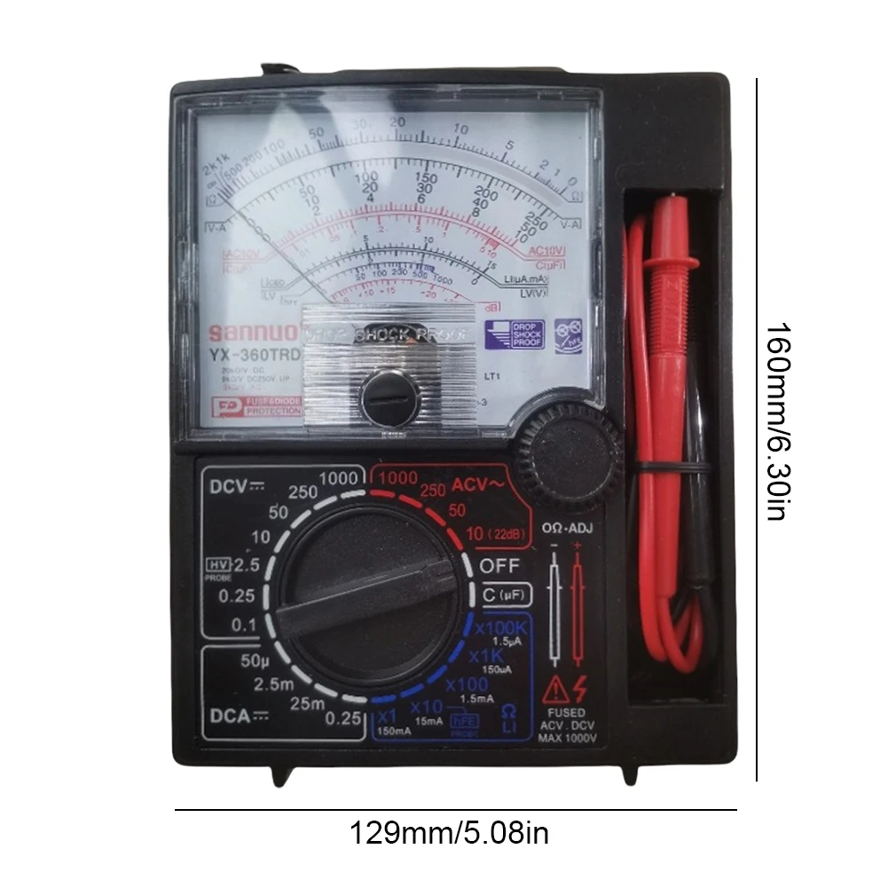 Analog Multitester with Buzzer Test Pen Handheld Pointer Analog Meter DC 1000V Multi-Function AC DC Volt Ohm Current Test Meter