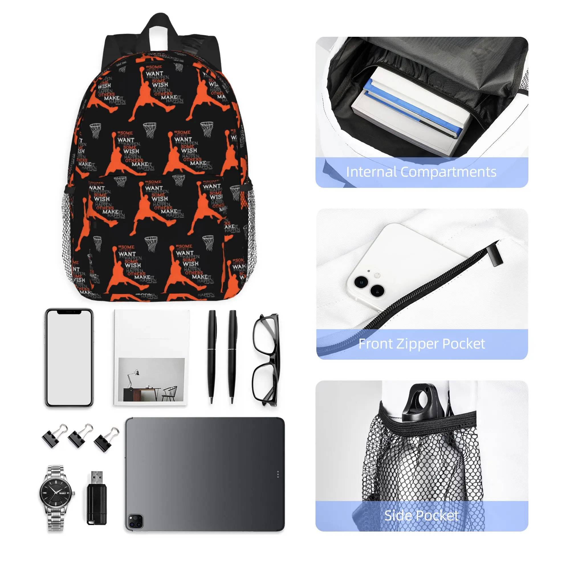 Basketball Dream Art Backpack Hot Sale Daypack Large Capacity Boys Girls BookBag Shoulder Bags for Men Women School Bag