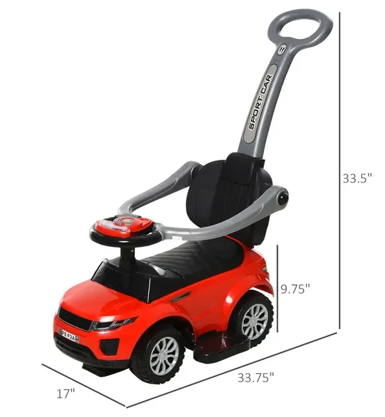عربة ركوب السيارة 3 في 1 من Aosom Kids، لعبة المشي المنزلقة مع شريط آمن للموسيقى الخفيفة للأولاد والبنات بعمر 1-3 سنوات