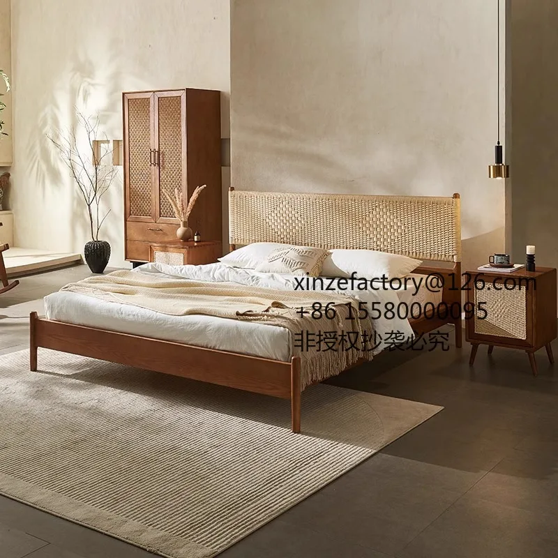 

Factory Direct 2026 Top RatedSouth East Asia style solid wood 1.8 meters rattan double hotel homestay art furniture designer ra