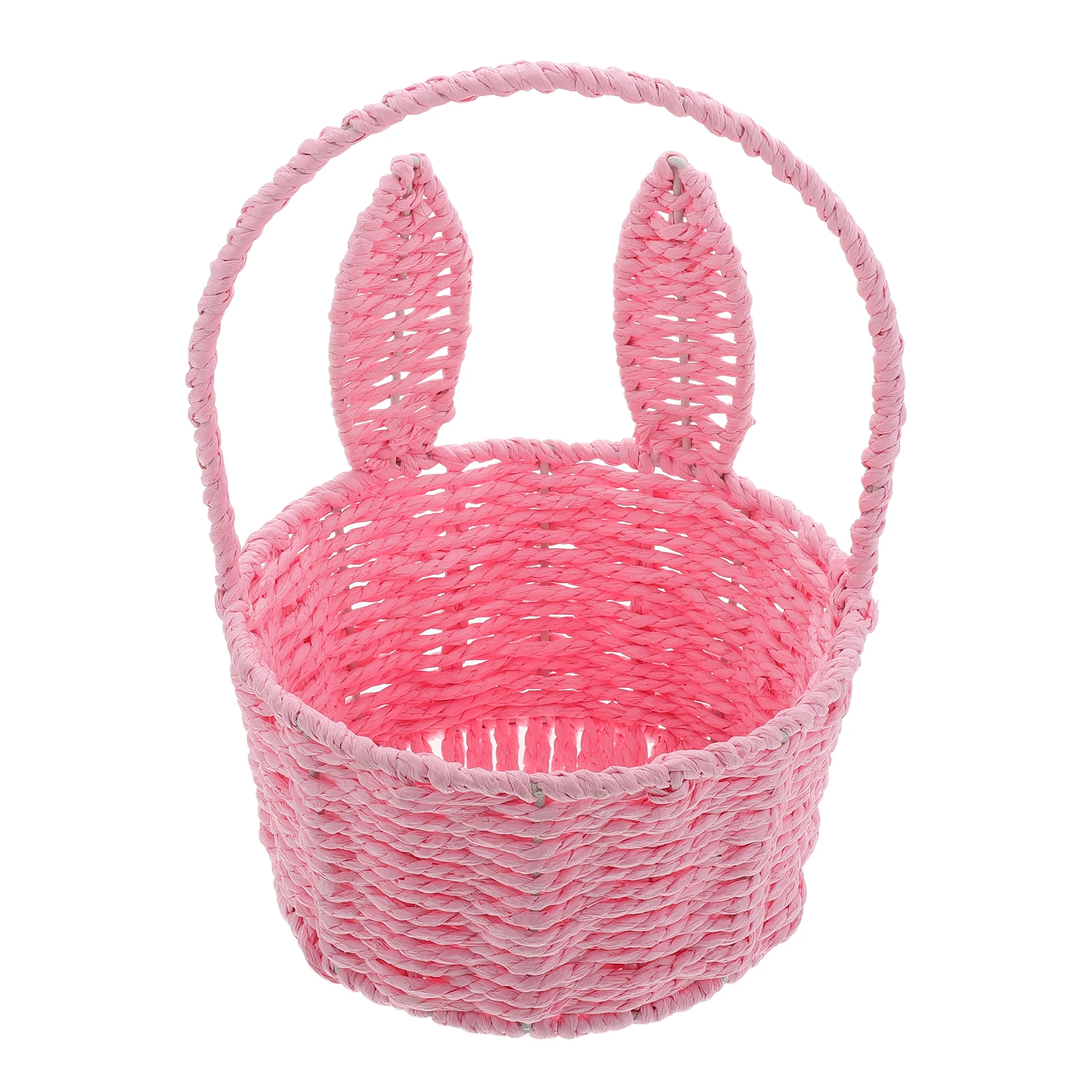 

Woven Flower Basket Bunny Shaped Easter Hunt Bag Handle Decorative Paper Rope Handmade Storage Wicker Picnic Rattan