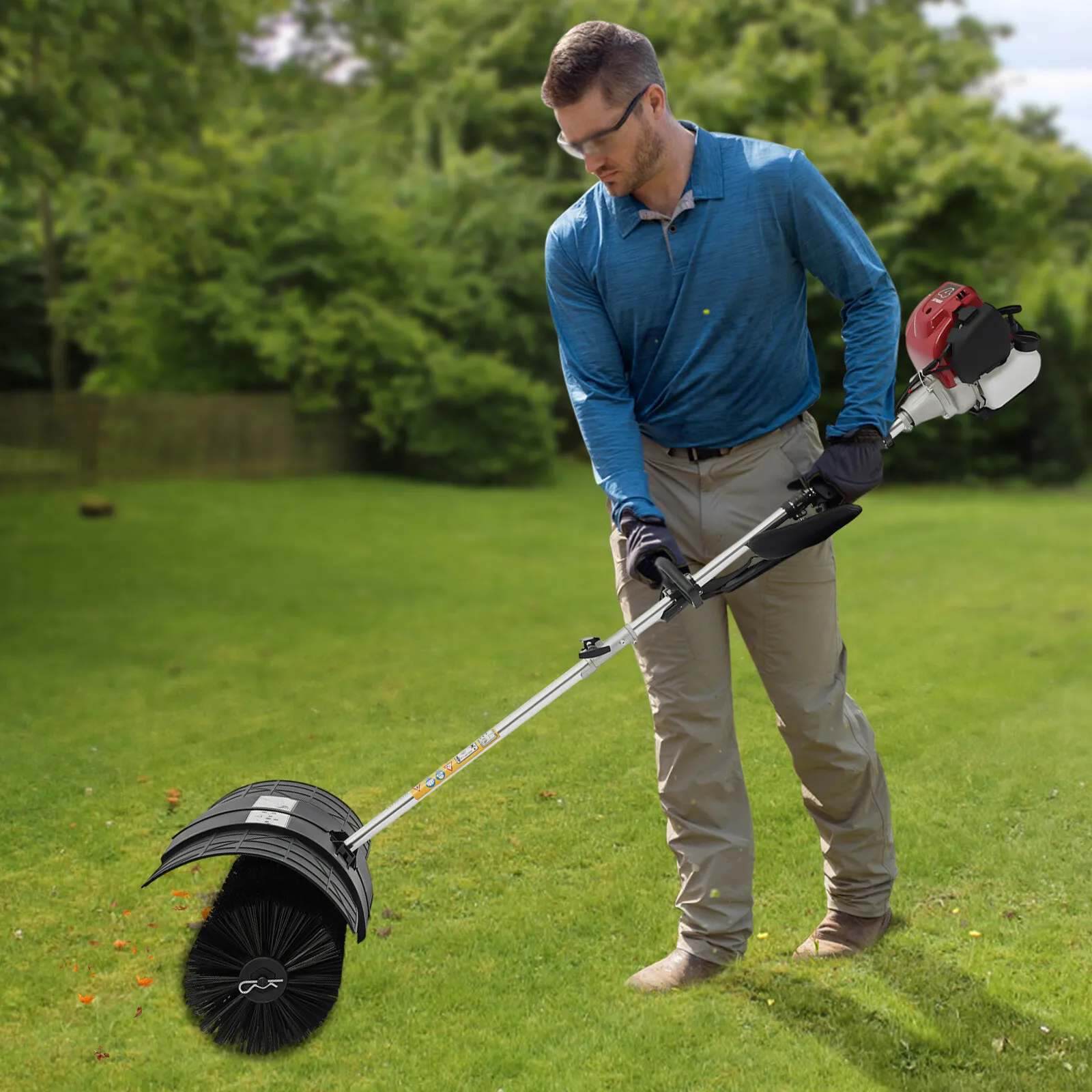 4-Stroke Lawn Yard Sweeper Artificial Grass Snow Clean Sweeper Broom Driveway