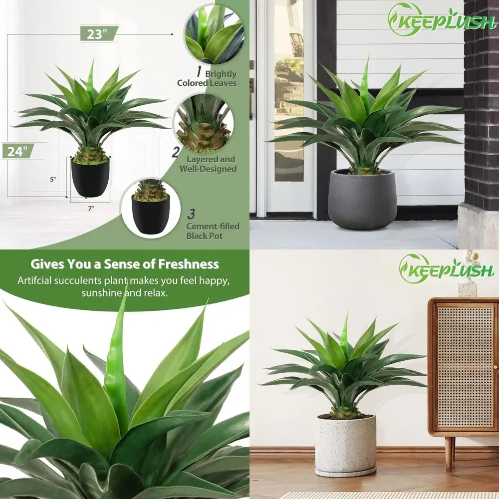 

2ft Artificial Agave Plant with Aloe Vera Look, Indoor Fake Grass Floor Plant, Ideal for Patio, Home Office, and Desert Style De