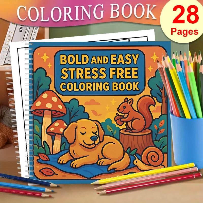 

Книга-раскраска для взрослых Easy Stress Coloring Book, подарок на день рождения, принадлежности для школы, милая книга для рисования для взрослых