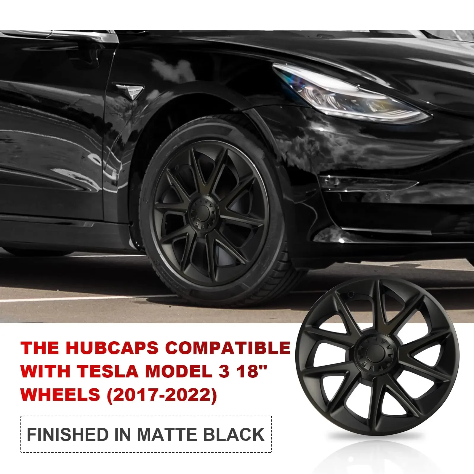 Wheel Covers Compatible With Tesla Model 3 Highland Hub Cap Replacement 18 Inch Protector Cover Kit 4PCS Matte Black