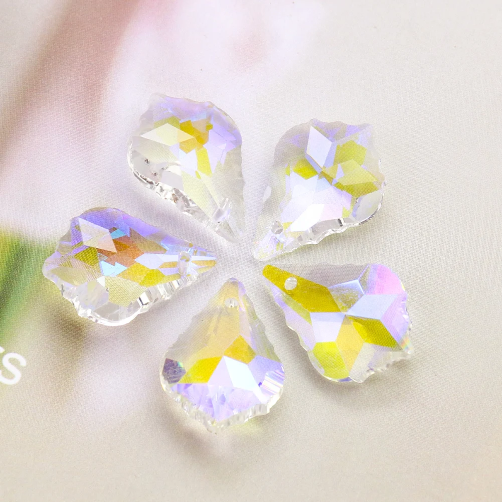 5PC Faceted Prism Fire Polished AB Color Maple Leaf Crystal Earring Jewelry Pendant Rainbow Sun Catcher Chandelier Flatback Bead