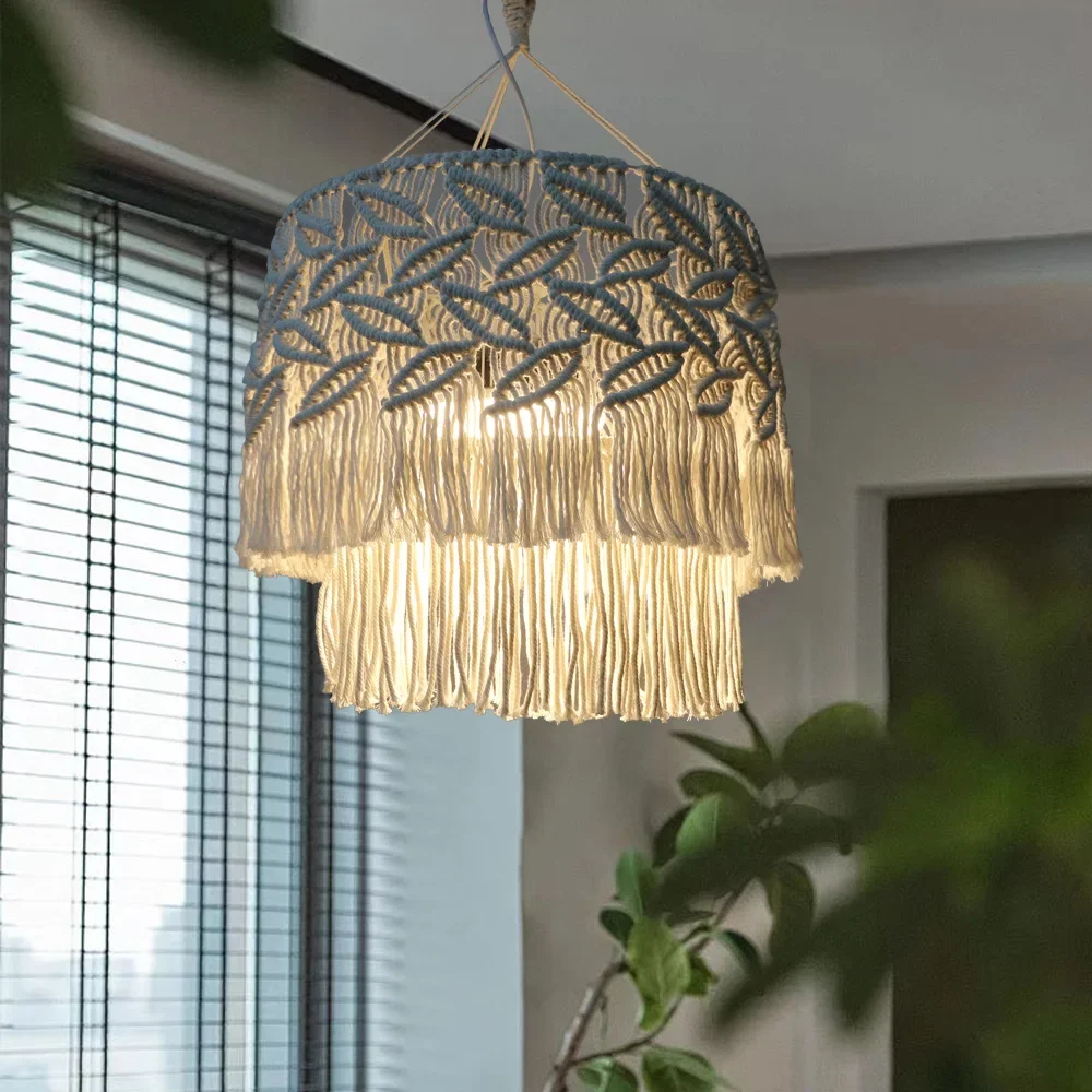 Styl boho klosz z gobelinu ręcznie tkana bawełniany pompon makrama ścienna wisząca wisior sufitowy lampy do wystroju pokoju