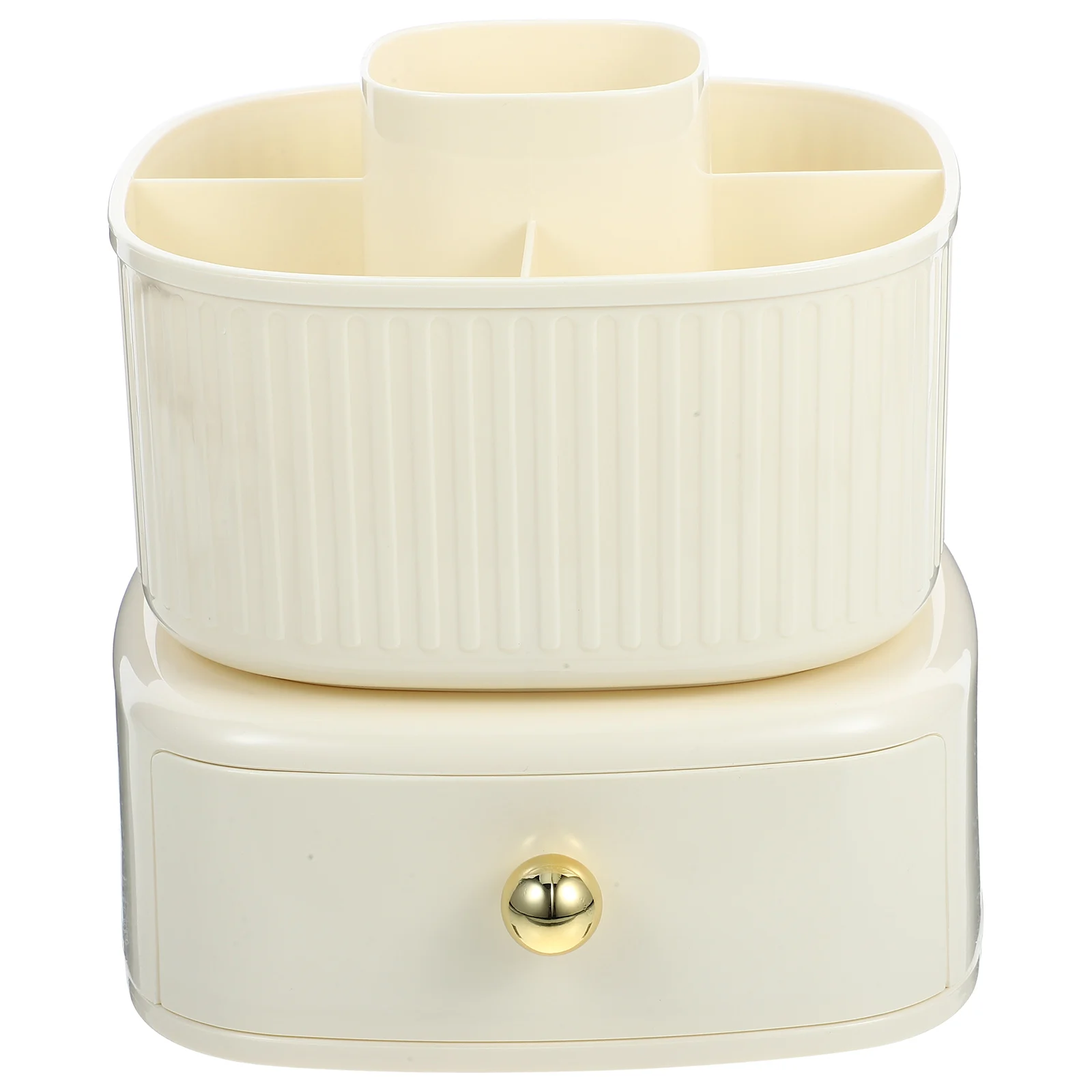 메이크업 브러쉬 보관 실린더 립스틱 상자 크림 화이트 골드 더블 레이어 회전식 데스크 주최자 펜 홀더 플라스틱 액세서리