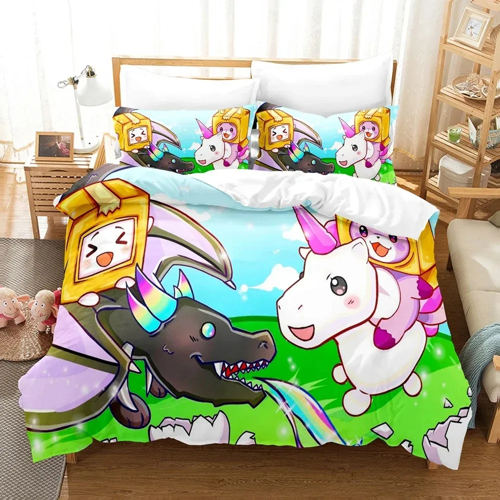 Lankybox Foxy Boxy Bedding Sets Single Twin Full Queen King Size Bed Linen Kids Girls Bedroom Decor Cartoon Duvet Cover Set Gift