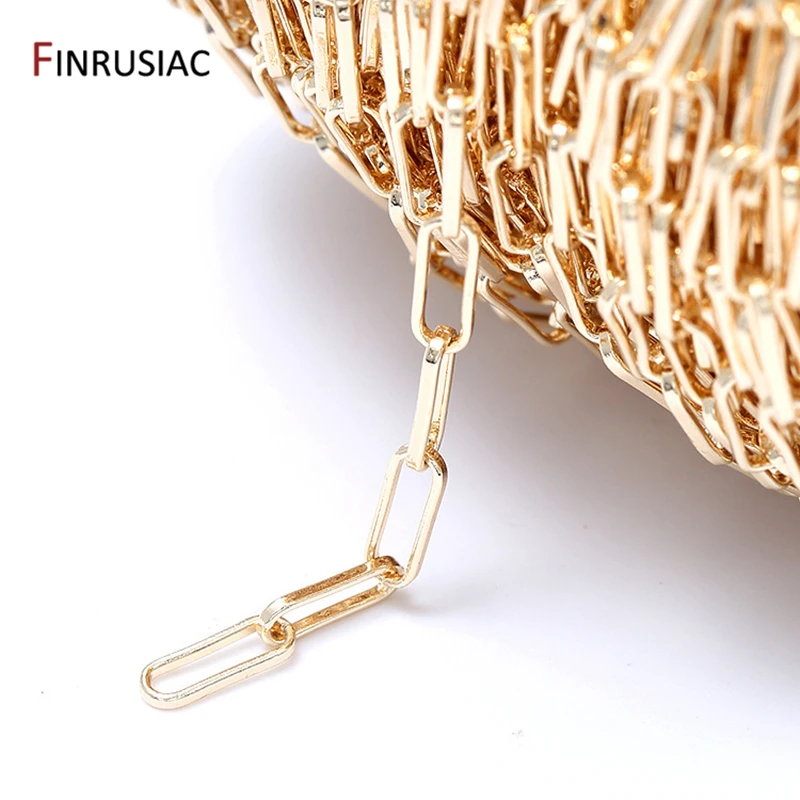 Wholesale Fashion Paperclip Link Chain For Jewelry Making 14K Gold Plated Brass Chains DIY Necklace Bracelets Making Supplies