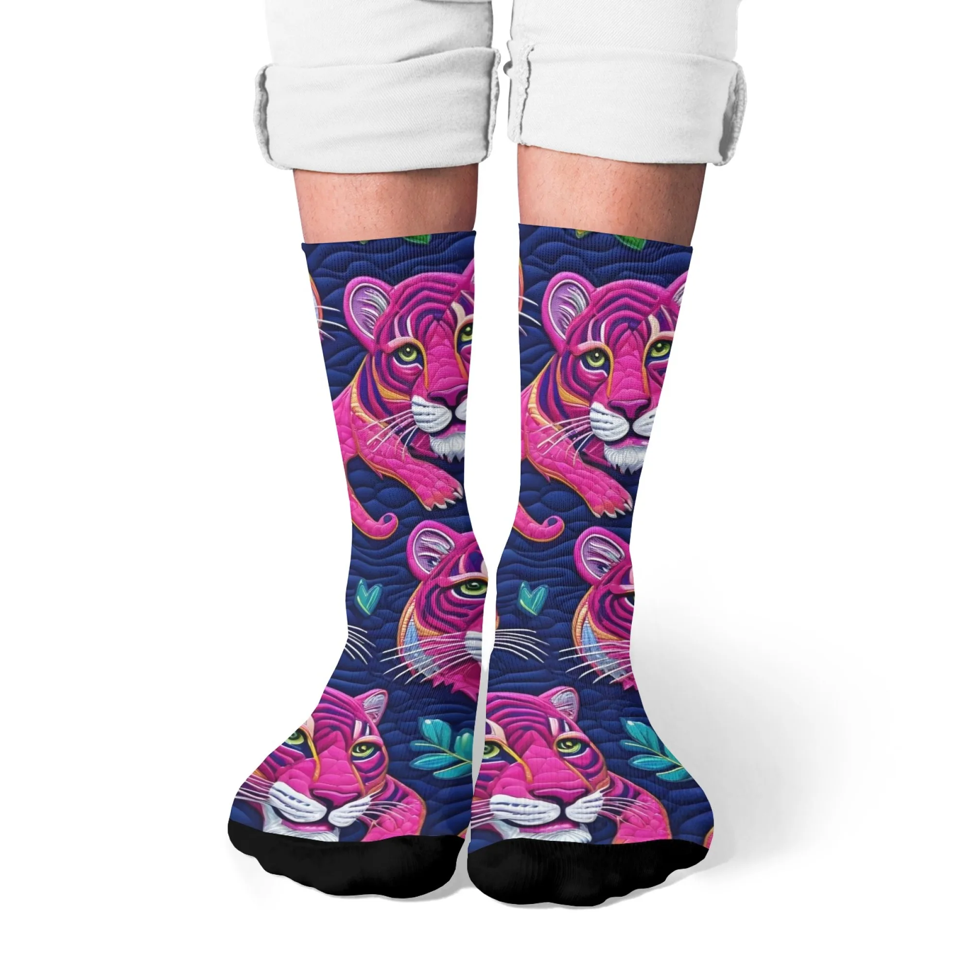 1 paio di calzini da uomo per tutte le stagioni con testa di tigre rosa e motivo di tigre adatti sia per sport di palla che per feste all'aperto