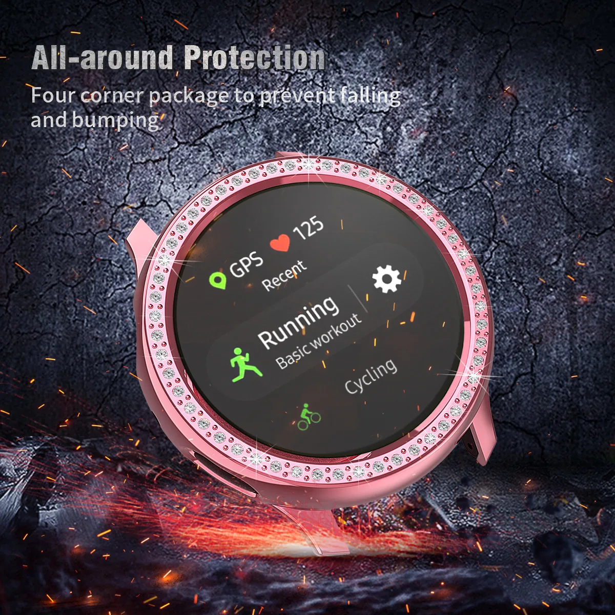 40mm 44mm Rhinestone PC Screen Protector Case Compatible for Samsung Galaxy Watch Active 2 Luxury Full Protection Watch Case