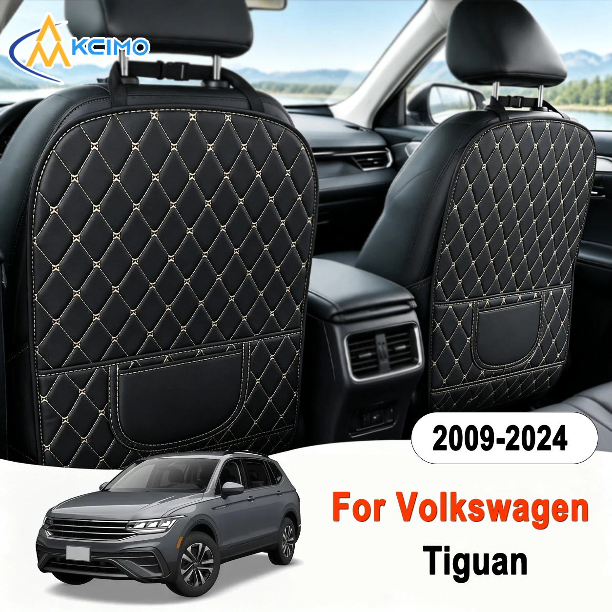 Kick Mat For Volkswagen Tiguan 2009-2024 Backseat Protector Cover PU Leather Rear Seat Cover Guard Auto Interior Accessories