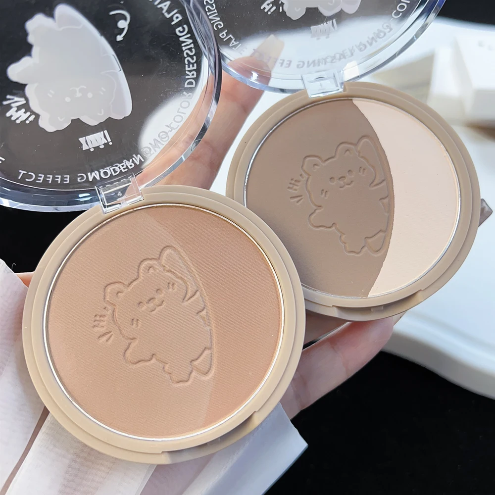 2 Colors Highlighting&Bronzer Waterproof Contouring Powder Palette Brighten Contour Three-dimensional Nose Shadow Brighten Face