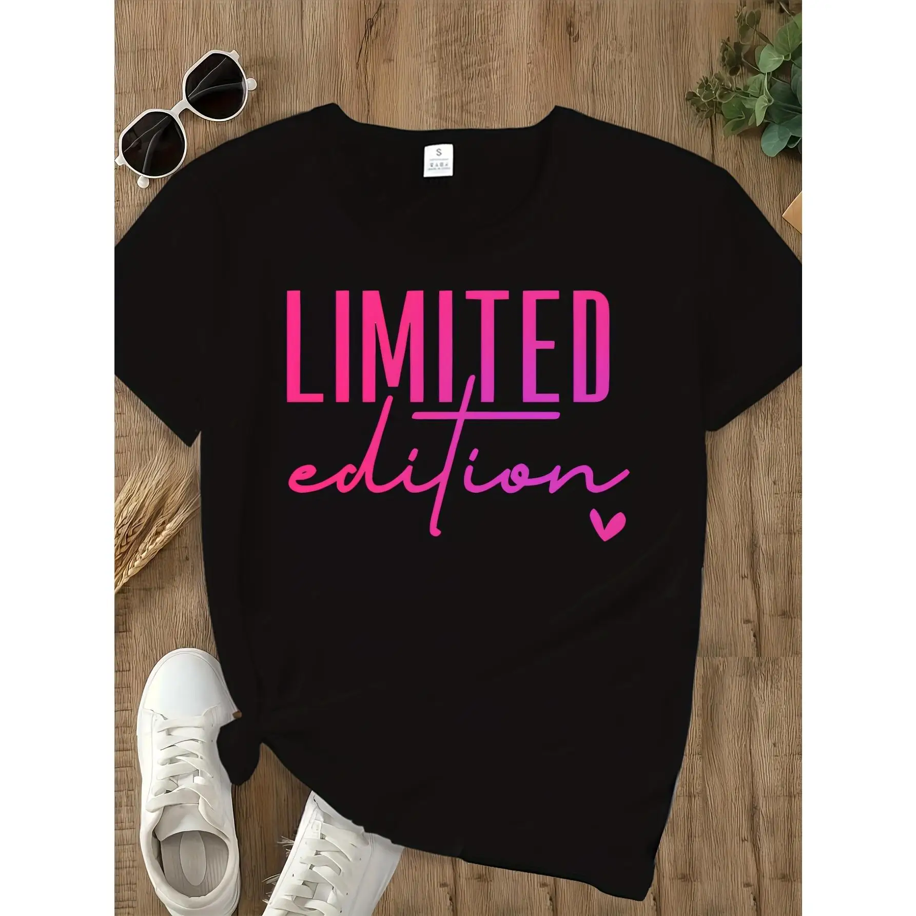 

LIMITED EDITION Print Crew Neck T-Shirt, Casual Short Sleeve T-Shirt For Spring & Summer, Women'S Clothing