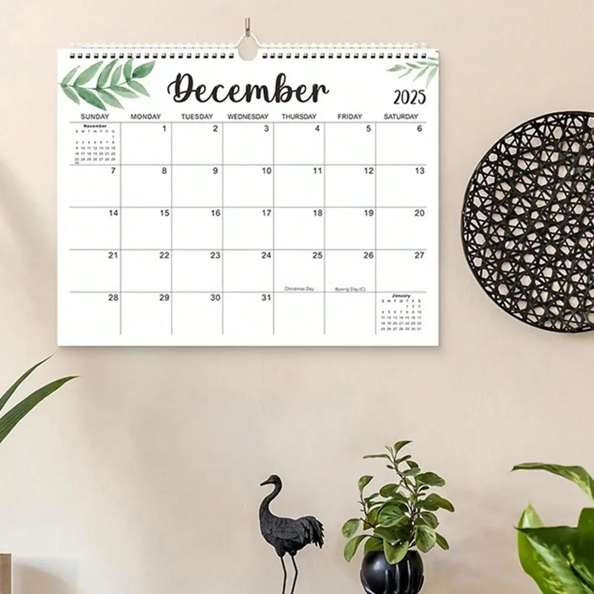 1 Piece 2025 English Creative Calendar Simple Coil Wall Calendar Fresh Plants Coil Wall Calendar