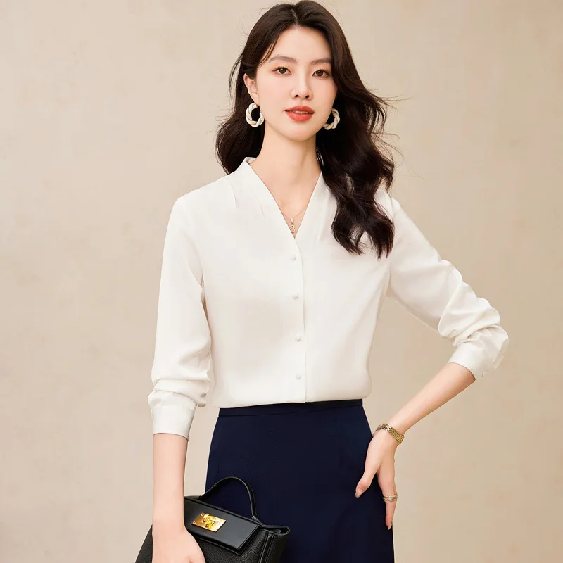 Elegant Styles Long Sleeve Women Blouses Shirts Career Interview Tops Professional Office Work Wear Clothes Plus Size