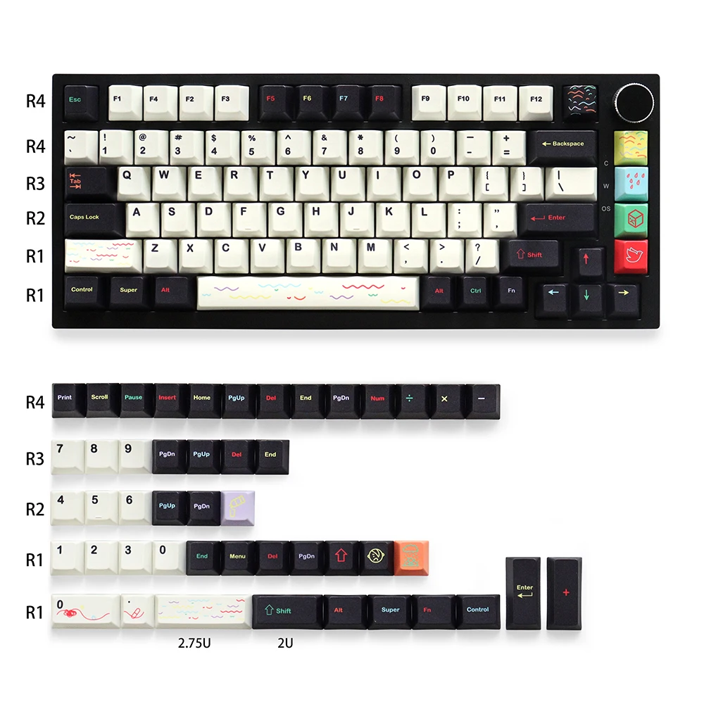 

TUT EMO Cherry Profile Keycaps Five Side Dye-Sub PBT Material 129 Keys Keycap for 61/64/87/104/108 Mx Switch Mechanical Keyboard