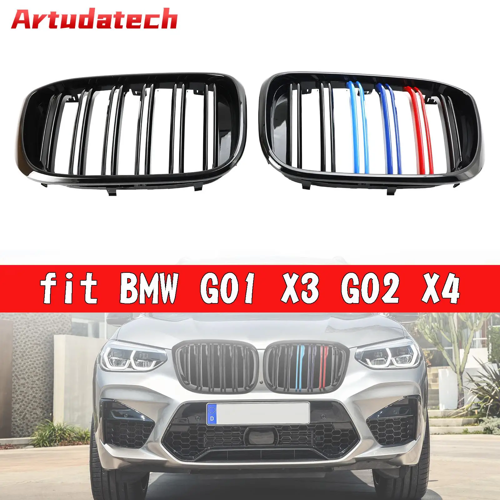 

Artudatech 2PCS M-Color Kidney Grill Grille 51138469959 fit For BMW G01 X3 G02 X4 Gloss Black Car Accessories