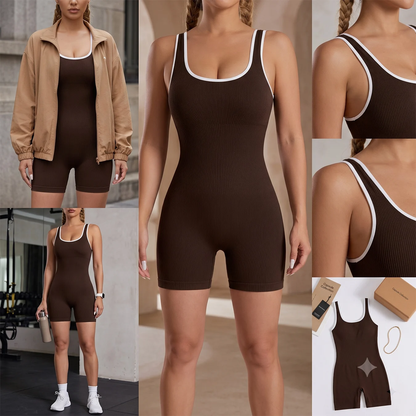 CZGUKE women's seamless color blocked ribbed yoga jumpsuit sleeveless tight fitting jumpsuit summer fitness training jumpsuit