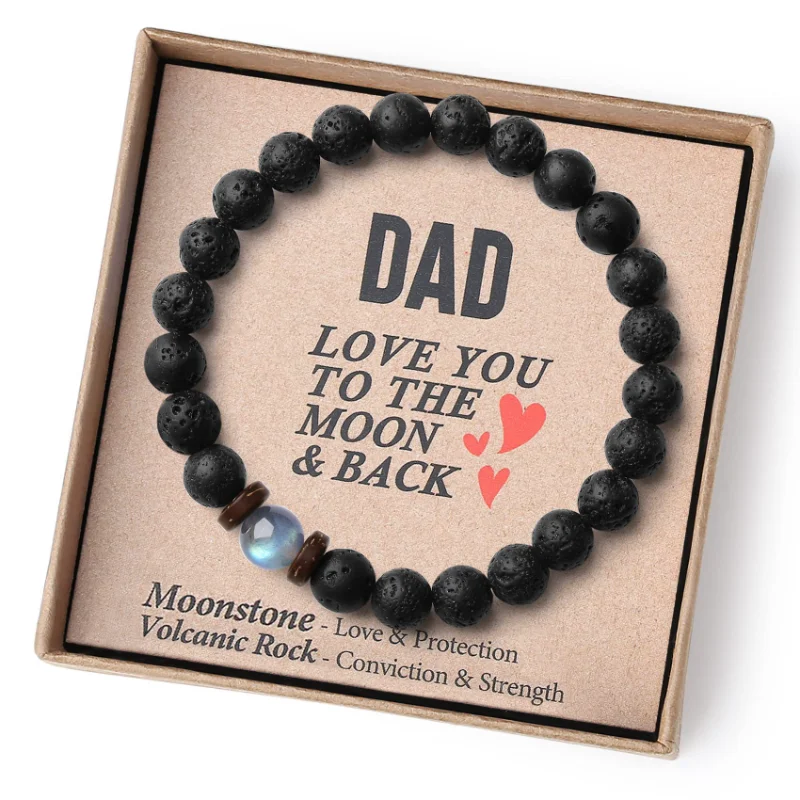 Volcanic Rock and Moonstone Beaded Bracelet Unique Strength Bracelets for Teen Boys Dad Men Birthday Gifts Stocking Stuffers image 2