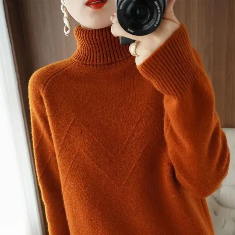 

Winter Thicken Woman's Sweaters Female Pullover Long Sleeve Turtleneck Casual Loose Coats Jumper Women Sweater Knitted Wool M08