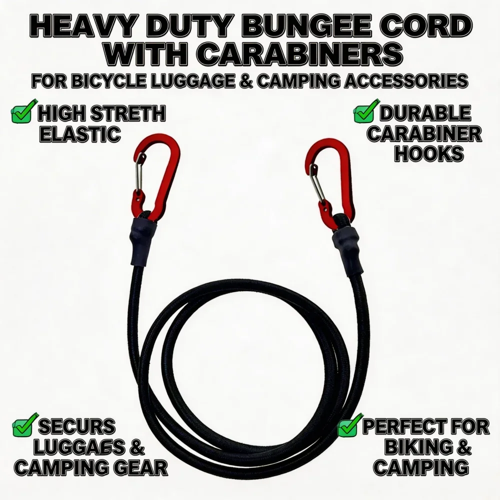 Heavy Duty Bungee Cord with Alloy Hooks Adjustable Elastic Rope for Camping Gear Roof Rack Cargo Lashing Strap 60/90/120cm