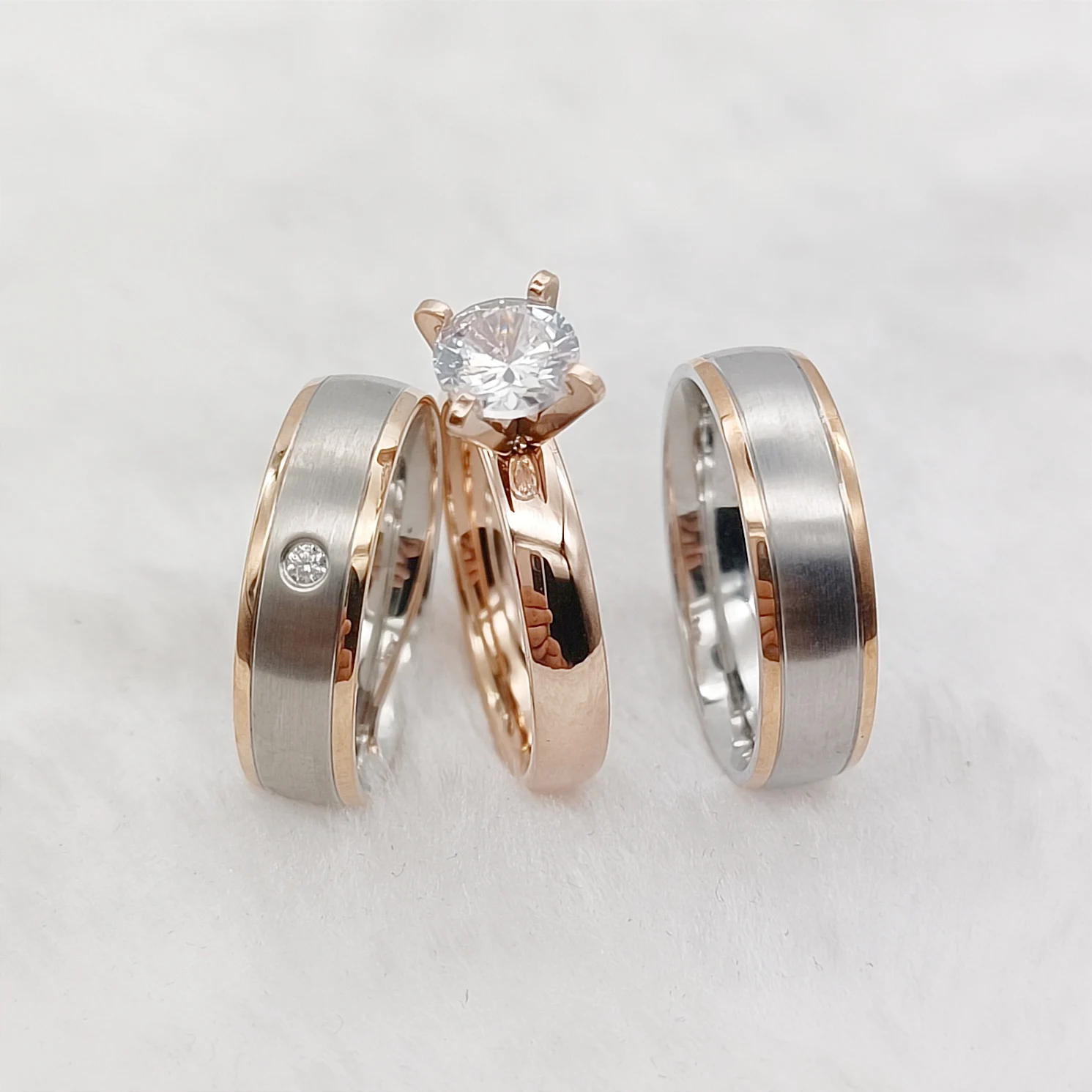 Love Alliance 3pcs Wedding Engagement Rings Bridal Sets For Couples 18k Rose Gold Plated Jewery cz Diamond Ring