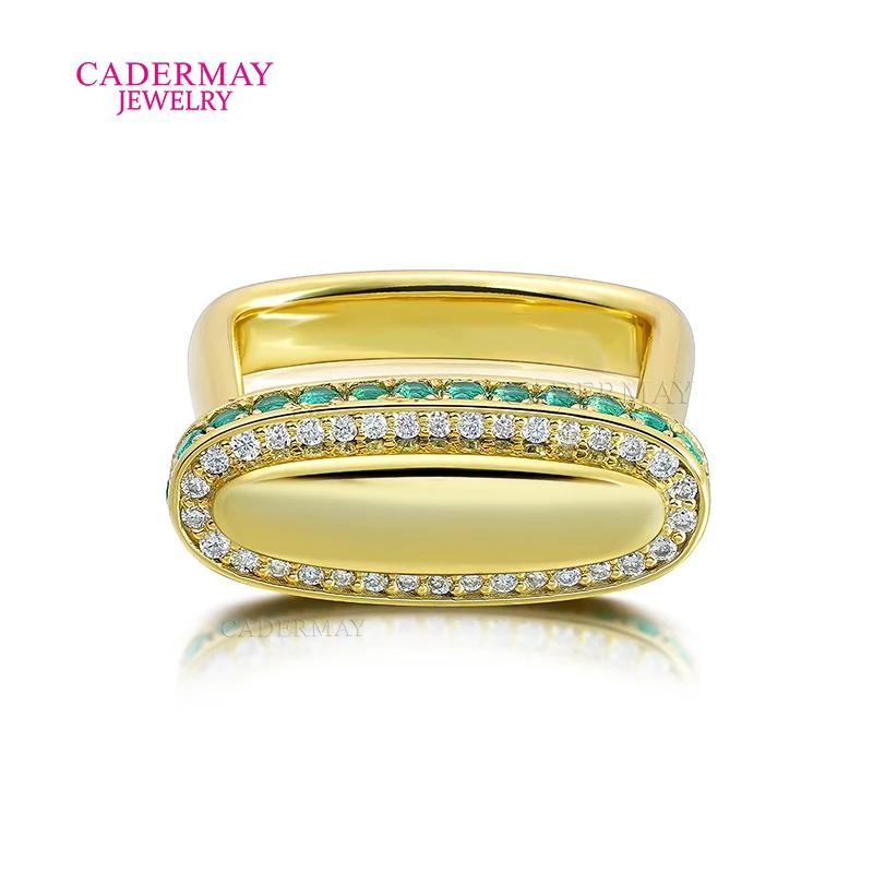 Customized 925 Silver Yellow Gold Plated Lab Emerald Ring Halo Moissanite Engagement Ring Emerald Ring For Women Gift