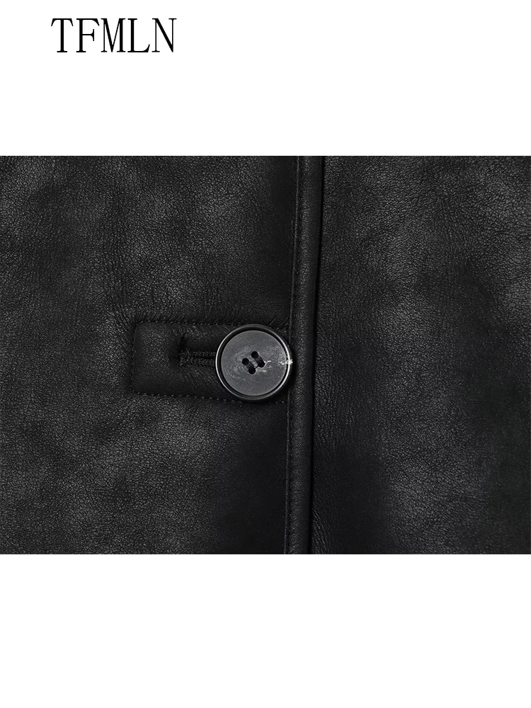 Cappotto da donna nuovo in ecopelle 2025 autunno inverno colletto alla coreana giacca monopetto a maniche lunghe moda femminile capispalla da donna allentata