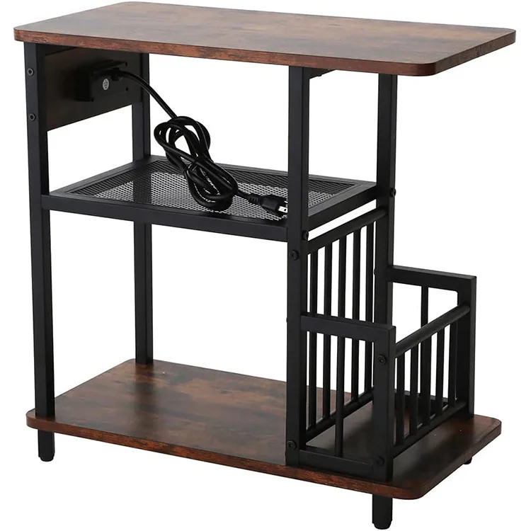 

Side living room removable multi-layer storage side table iron and wood combined furniture