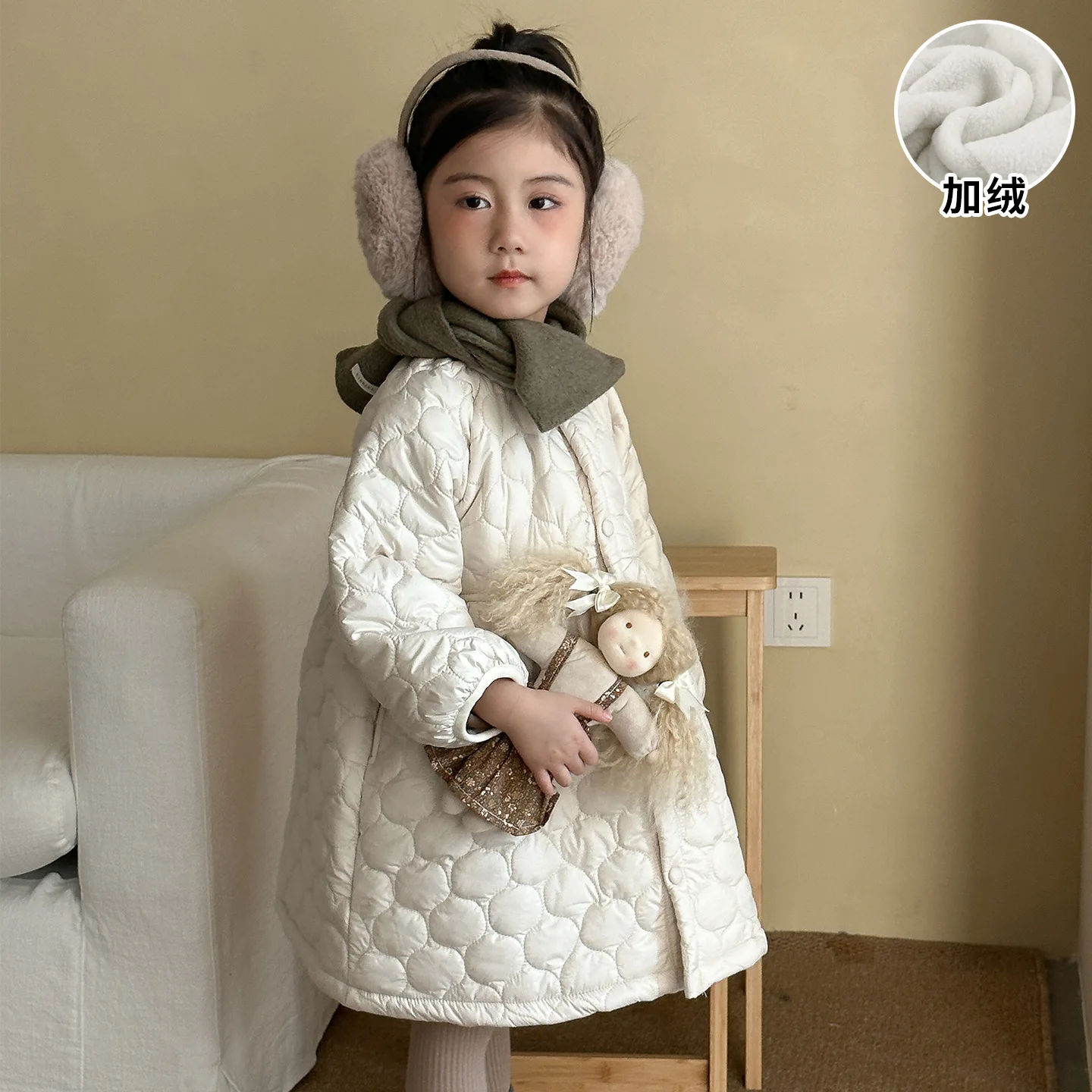 

Children's Cotton Jacket with Fleece Autumn and Winter Cotton Dress for Girls, 2025 New Style for Babies Jacket for Siblings