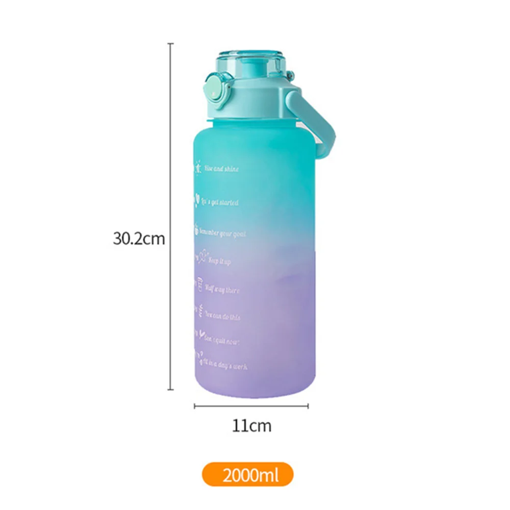 2 Liter New Outdoor Large Capacity Sport Water Bottle Gradient Kettle Bomb Cover Straw Cup With Time Marker Leakproof for Gym