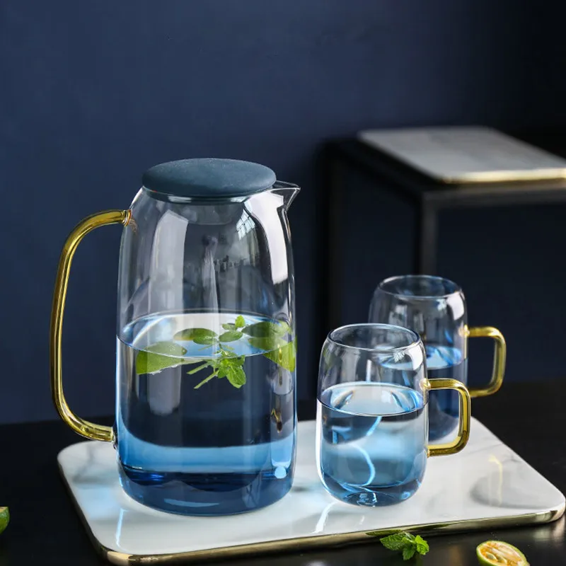 1.55L Water Jug Glass Water Pitcher Home Use Kettle Tea Pot Glass with Handle for Boiling Cold Drink Ware Glass Pitcher