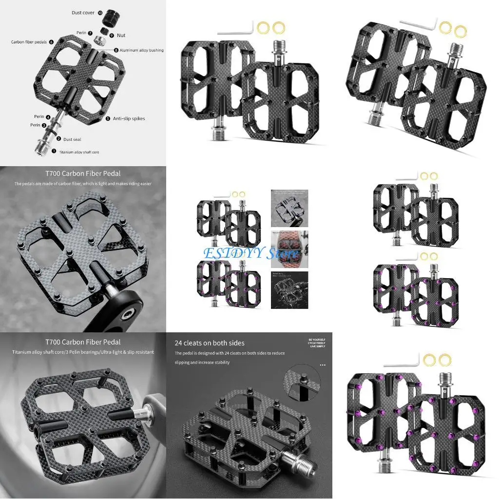 

G6DE Нескользящие велосипедные педали из углеродного волокна с резьбой платформы 14 мм для горных велосипедов