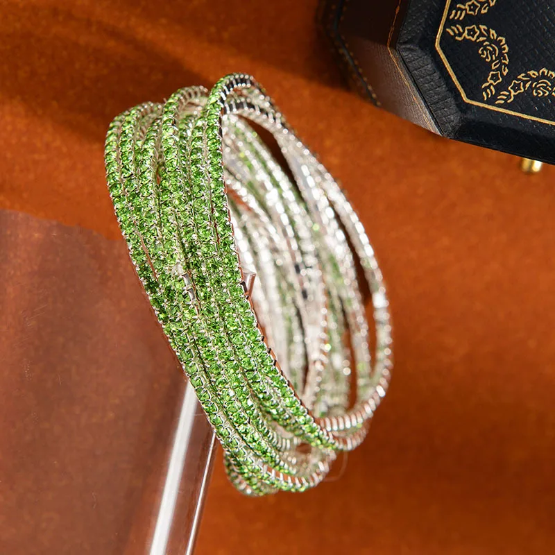 

5Pcs/Set Fashion Colorful Rhinestone Elastic Bracelets for Women Simple Luxury Shiny Bracelets Female Wedding Daily Jewelry