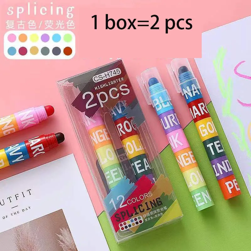 24 pcs/lot Creative Retro Solid 12 Colors Highlighter Cute Drawing Painting Marker Pens Office School Writing Supplies