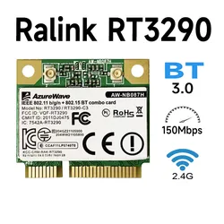 AzureWave-AW-NB087H Ralink RT3290, Chipset IEEE 802,11 b/g/n de 150Mbps con Bluetooth 3.0HS, tamaño medio, MINI PCIe, tarjeta Wi-Fi, WLAN