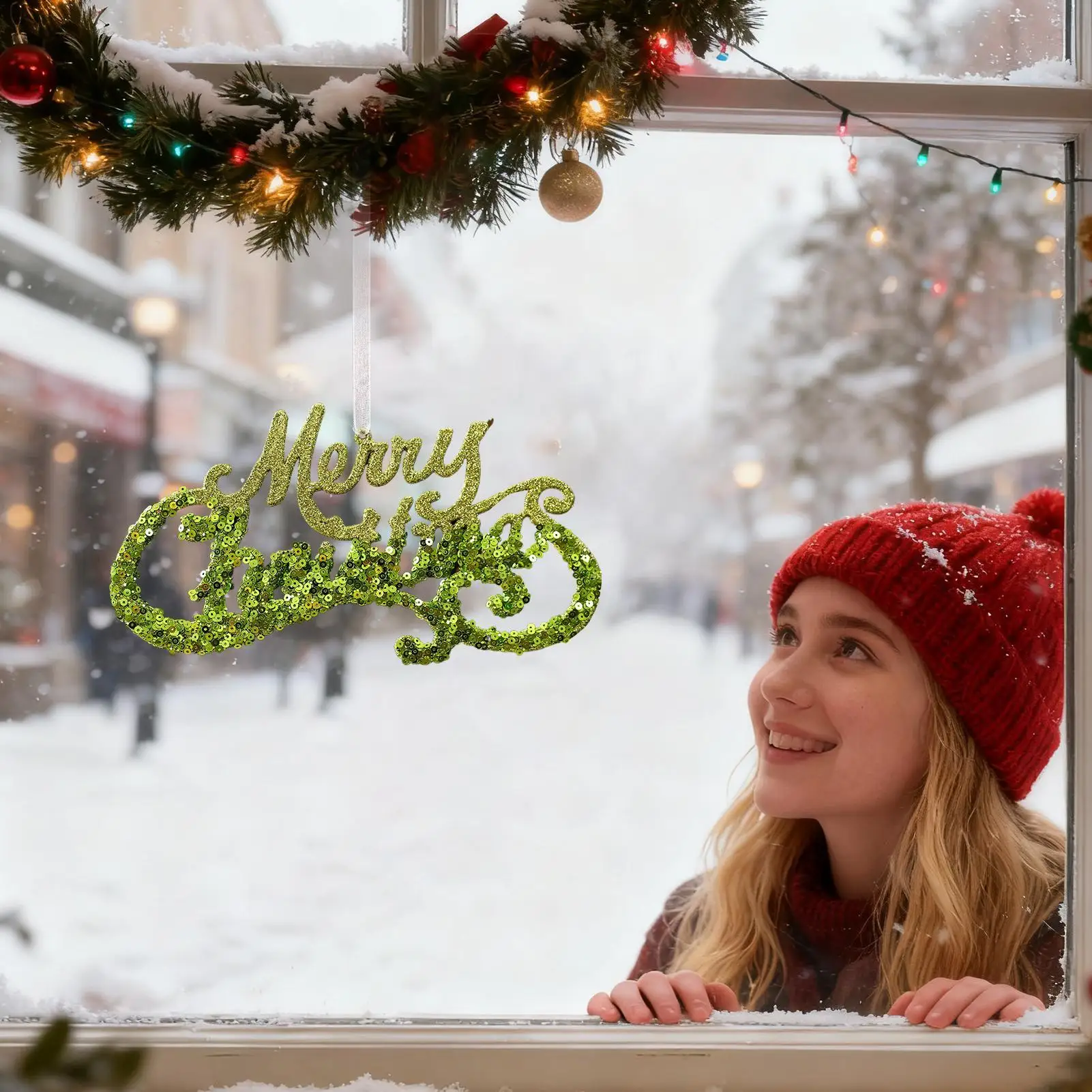 

Snowflakes Ornaments Festive Safe Pendant With Green Glitter Detail Christmas Tree Decorations For Indoor Home Living Room Wall