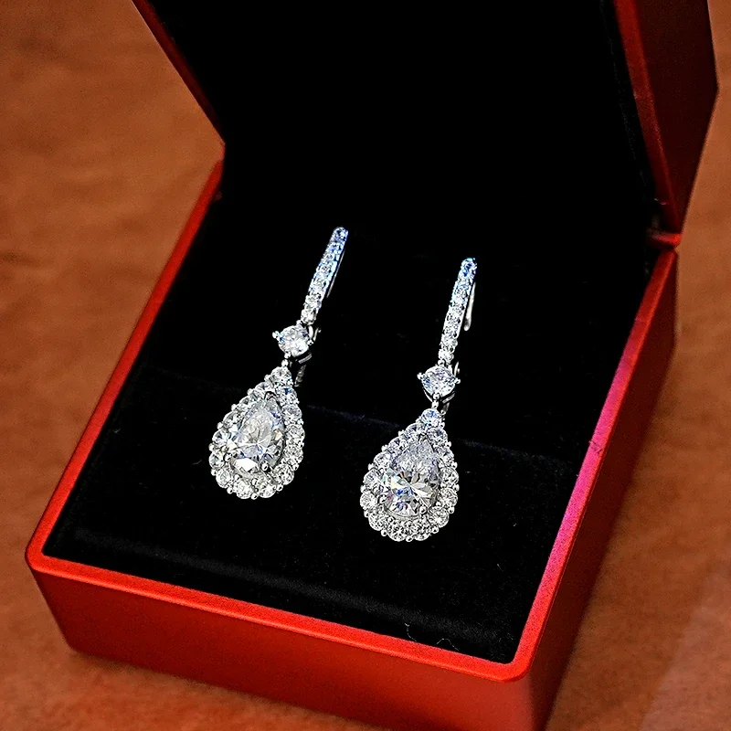 925 Sparkling Earrings, Light Luxury, Sweet Water Drop Inlaid with High Carbon Diamond, Unique, Versatile, Elegant and Simple