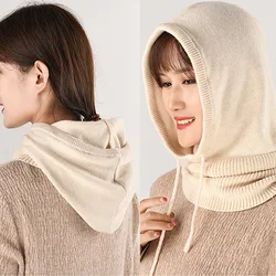 Hood Hat Winter Women Cashmere Beanie Bonnet Unisex Knit Scarf Lady Wool Neck & Face Protect Balaclava Skullies Womens Hooded