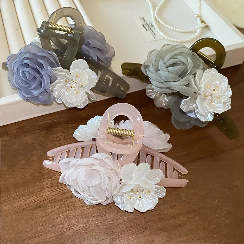 زهرة قذيفة شبكة الشعر القرش كليب الحلو الشريط روز زهرة دبابيس الشعر الفتيات مشابك الشعر للنساء الفتيات إكسسوارات الشعر